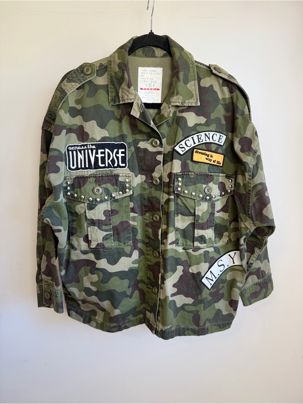 MOUSSY Japanese Camo Science Fiction Patch Studded Military Jacket